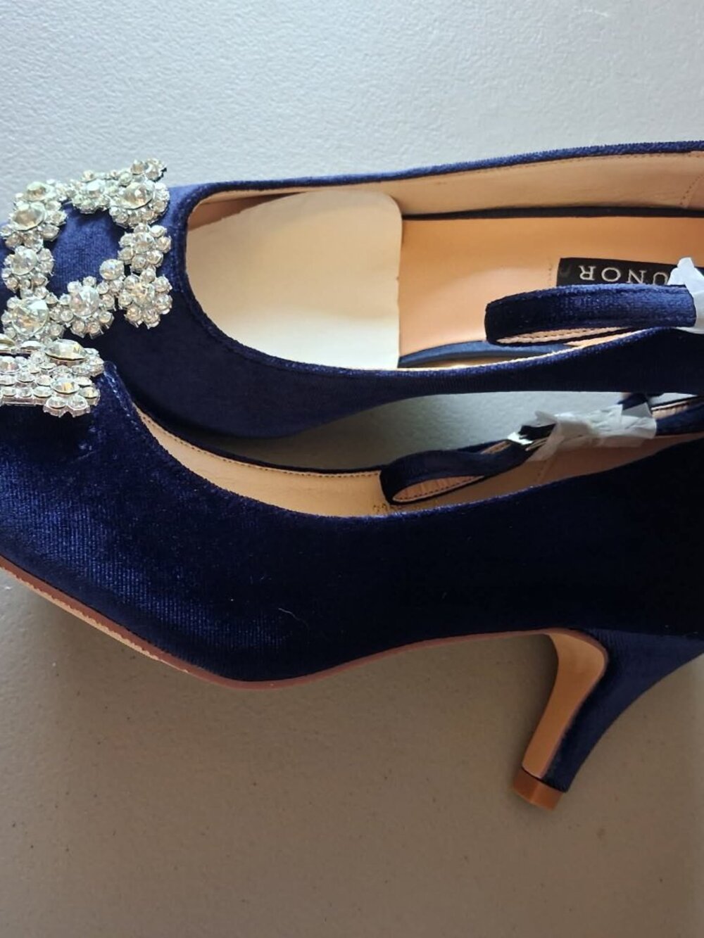 Ertunor Navy Crystal-Embellished Pointed Toe Heels - Picture 3 of 8